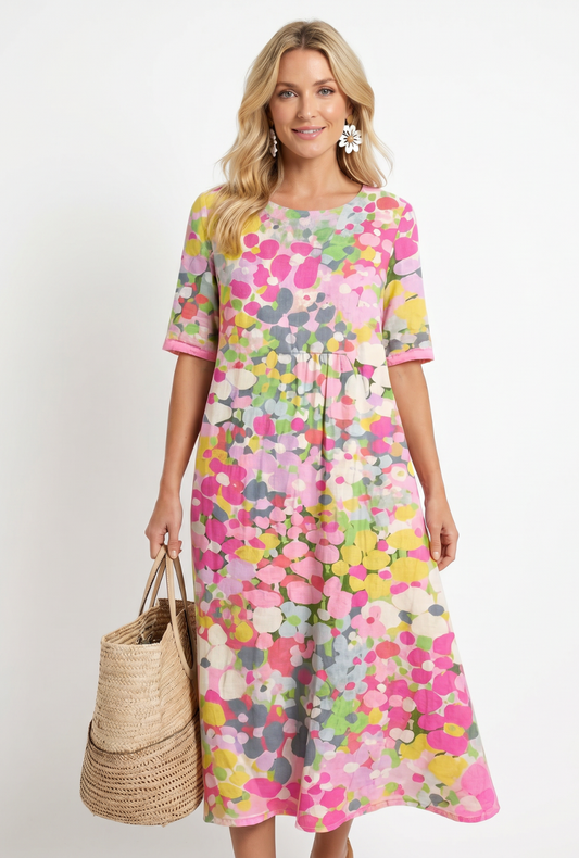 Elena | Løs og let blomstret midikjole