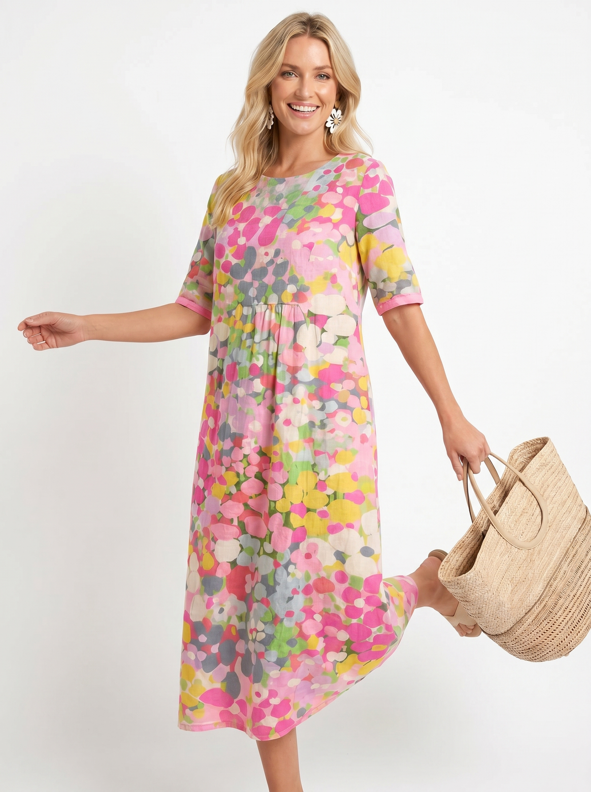Elena | Vestido midi floral suelto y ligero